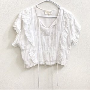 J. O. A. White Ruffle Short Sleeve blouse